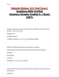 Delgado Biology 141 Final Exam| Questions With Verified Answers| Already Graded A+