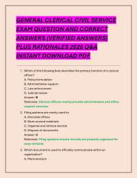 GENERAL CLERICAL CIVIL SERVICE EXAM QUESTION AND CORRECT ANSWERS (VERIFIED ANSWERS)
