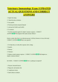 Veterinary Immunology Exam 1UPDATED ACTUAL QUESTIONS AND CORRECT ANSWERS