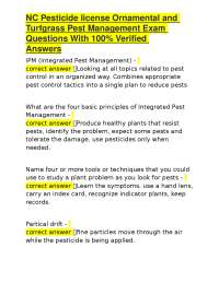 NC Pesticide license Ornamental and Turfgrass Pest Management Exam Questions With 100% Ver
