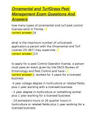 Ornamental and TurfGrass Pest Management Exam Questions And Answers