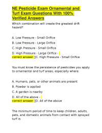 NE Pesticide Exam Ornamental and Turf Exam Questions With 100% Verified Answers