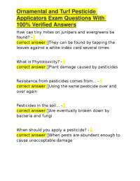 Ornamental and Turf Pesticide Applicators Exam Questions With 100% Verified Answers