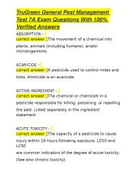 TruGreen General Pest Management Test 7A Exam Questions With 100% Verified Answers