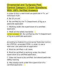 Ornamental and Turfgrass Pest Control Category 3 Exam Questions With 100% Verified Answers