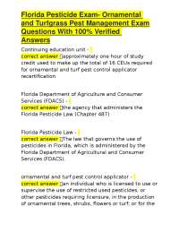 Florida Pesticide Exam- Ornamental and Turfgrass Pest Management Exam Questions With 100%