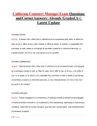 California Cemetery Manager Exam Questions and Correct Answers | Already Graded A+| Latest