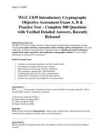 WGU C839 Introductory Cryptography Objective Assessment Exam A, B & Practice Test – Comple