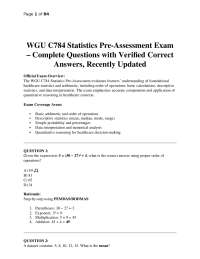 WGU C784 Statistics Pre-Assessment Exam – Complete Questions with Verified Correct Answers