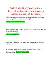 WGU D094 Final Examination - Psychology Questions and Answers