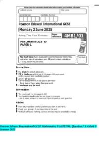 Pearson Edexcel International GCSE Mathematics B (4MB1/01)Question P 1 +Mark S Summer 2025