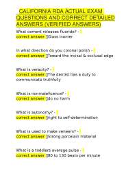 CALIFORNIA RDA ACTUAL EXAM QUESTIONS AND CORRECT DETAILED ANSWERS (VERIFIED ANSWERS)