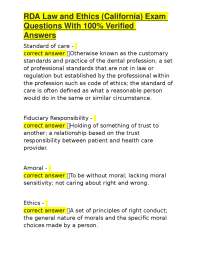 RDA Law and Ethics (California) Exam Questions With 100% Verified Answers