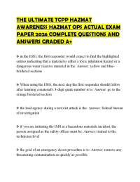 THE ULTIMATE TCPP HAZMAT AWARENESS HAZMAT OPS ACTUAL EXAM PAPER 2026 COMPLETE QUESTIONS AN