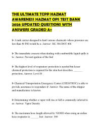 THE ULTIMATE TCPP HAZMAT AWARENESS HAZMAT OPS TEST BANK 2026 UPDATED QUESTIONS WITH ANSWER