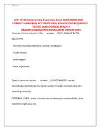 CIP - C120 Underwriting Essentials Exam QUESTIONS AND CORRECT ANSWERS