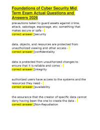 Foundations of Cyber Security Mid Term Exam Actual Questions and Answers 2026