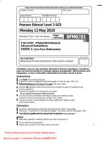 Pearson Edexcel AS Level Further Mathematics Question paper 1 and Mark Scheme SUMMER 2025