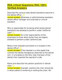RDA critical Questions With 100% Verified Answers