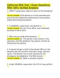 California RDA Test 1 Exam Questions With 100% Verified Answers