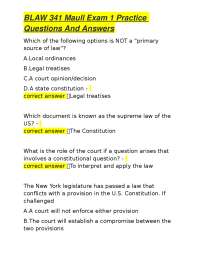 BLAW 341 Maull Exam 1 Practice Questions And Answers