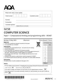Actual 2024 AQA GCSE COMPUTER SCIENCE 8525/1C Paper 1 Merged Question Paper + Mark Scheme