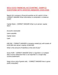 WGU D102 FINANCIAL ACCOUNTING EXAM 52 QUESTIONS WITH VERIFIED ANSWERS 2025/2026