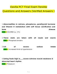 DaVita PCT Final Exam Review – Verified Questions & Answers | Dialysis 2026