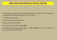 BIO 210 Genetics Final Exam with Verified Answers & Explanations