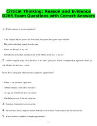 Critical Thinking: Reason and Evidence D265 Exam Questions with Correct Answers
