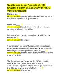 Quality and Legal Aspects of HIM Chapter 1 Exam Questions With 100% Verified Answers