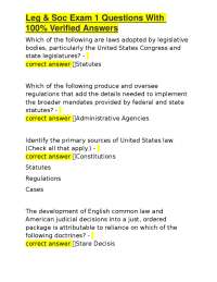 Leg & Soc Exam 1 Questions With 100% Verified Answers
