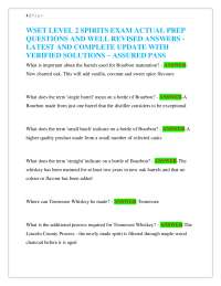 WSET LEVEL 2 SPIRITS EXAM ACTUAL PREP QUESTIONS AND WELL REVISED ANSWERS - LATEST AND CO