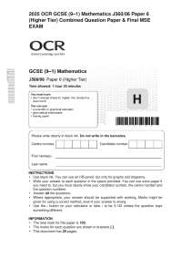 OCR GCSE (9–1) Mathematics J560/06 Paper 6 (Higher Tier) Combined Question Paper & Final M