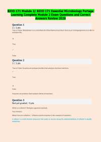 BIOD 171 Module 2/ BIOD 171 Essential Microbiology Portage Learning Complete Module 2 Exam