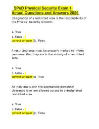 SPeD Physical Security Exam 1 Actual Questions and Answers 2026
