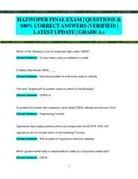 HAZWOPER FINAL EXAM | QUESTIONS & 100% CORRECT ANSWERS (VERIFIED) | LATEST UPDATE | GRADEA