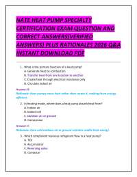 NATE HEAT PUMP SPECIALTY CERTIFICATION EXAM QUESTION AND CORRECT ANSWERS