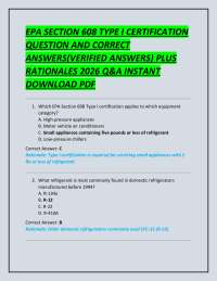 EPA SECTION 608 TYPE I CERTIFICATION QUESTION AND CORRECT ANSWERS(VERIFIED ANSWERS)