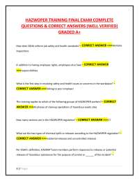 HAZWOPER TRAINING FINAL EXAM COMPLETE QUESTIONS & CORRECT ANSWERS (WELL VERIFIED) GRADED A