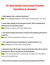 KY Real Estate Final Exam Practice (Newest 2026 / 2027 Updated) Questions and Verified Ans