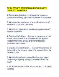 REAL ESTATE REVISION QUESTIONS WITH CORRECT ANSWERS