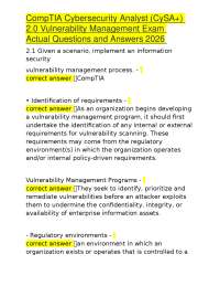 CompTIA Cybersecurity Analyst (CySA+) 2.0 Vulnerability Management Exam Actual Questions a