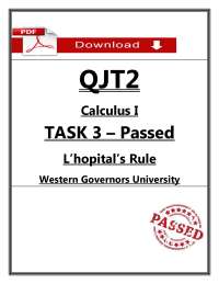 QJT2 Calculus I Task 3 Passed (2026) | L’Hôpital’s Rule WGU PDF