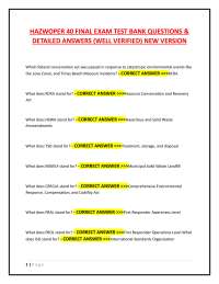 HAZWOPER 40 FINAL EXAM TEST BANK QUESTIONS & DETAILED ANSWERS (WELL VERIFIED) NEW VERSION