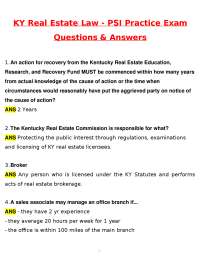 KY Real Estate Law - PSI Practice Exam (Newest 2026 / 2027 Updated) Questions and Answers