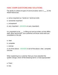 HVAC EXAM QUESTIONS AND SOLUTIONS