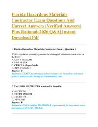 Florida Hazardous Materials Contractor Exam Questions And Correct Answers ( New 2026 )