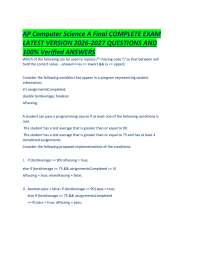AP Computer Science A Final COMPLETE EXAM LATEST VERSION 2026-2027 QUESTIONS AND 100% Veri