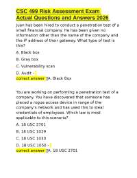 CSC 499 Risk Assessment Exam Actual Questions and Answers 2026